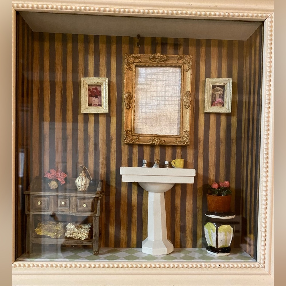 3D Shadow Box Framed Art Picture 
Wall Art, Bathroom Decor, Vintage, Handmade